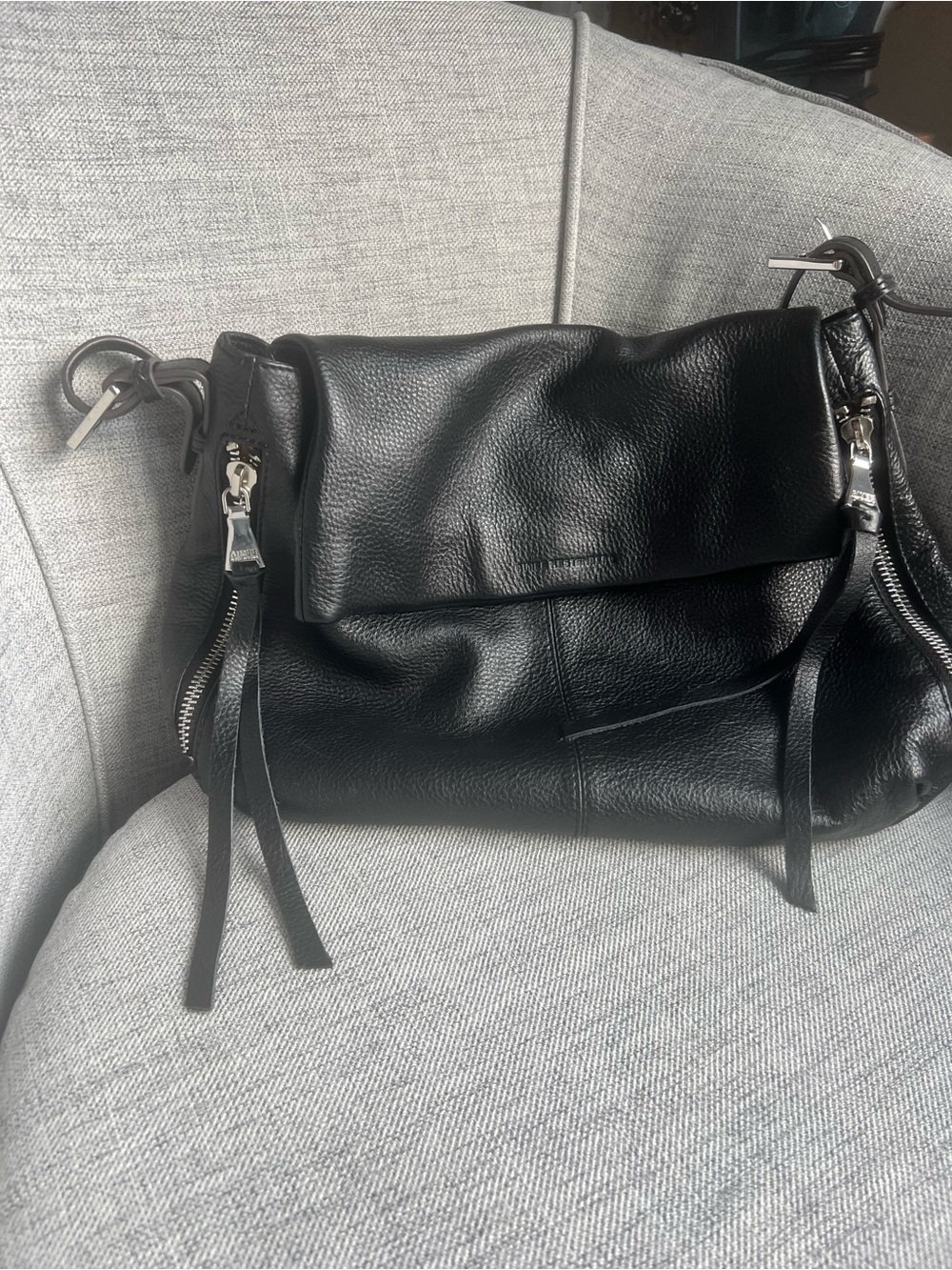 Black Leather Fold-Over Shoulder Bag -Aimee Kestenberg